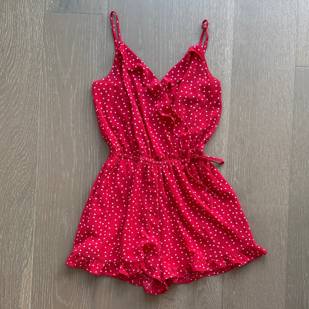 Red Ruffle Polka Dot Romper